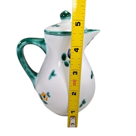 Vtg Gmundner Keramik Alpine Flowers Creamer Pitcher with Lid Hand Painted Green - Picture 14 of 15